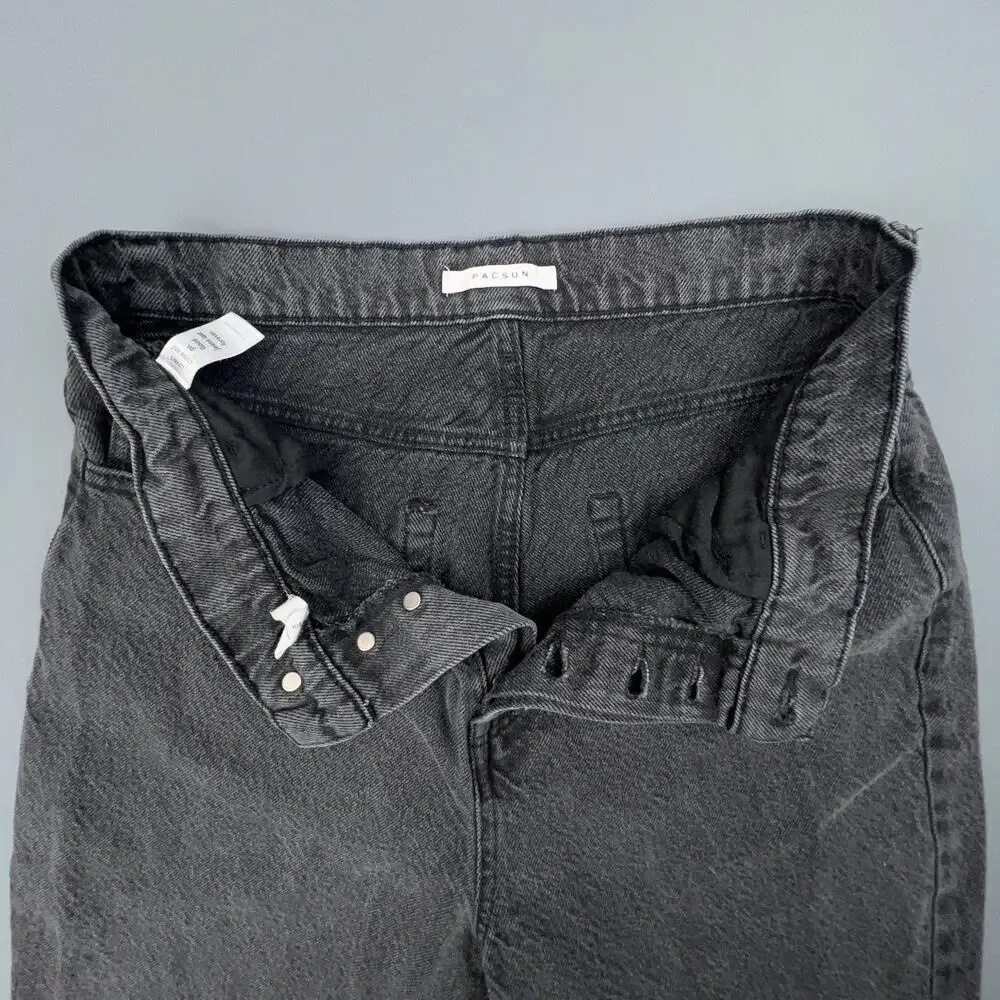 Pac Sun Jeans Womens 30 Black High Rise Straight Denim Cutoff Cropped Raw Hem - Picture 4 of 8